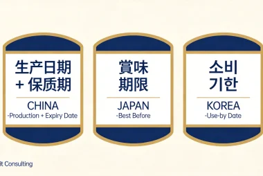 Food date marking comparison for China, Japan and Korea: three label formats side by side