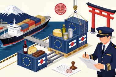 Japan food import requirements guide - cargo ship at Japanese port with EU food products