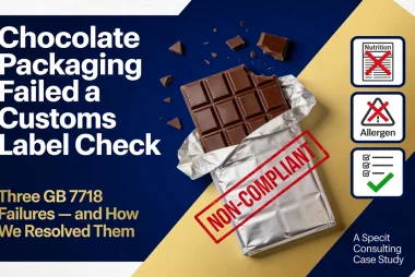 Premium chocolate packaging held at Shanghai port for China customs label compliance check